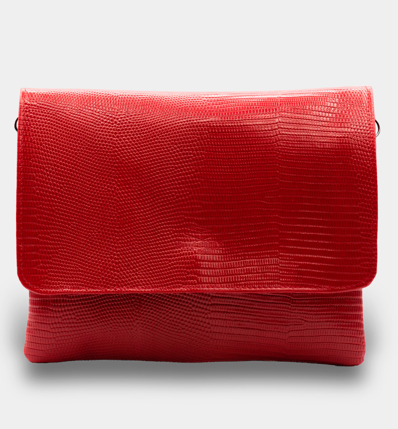 Lbr-croco-r - Grande pochette Brique Rouge rabat en cuir croco - Brique Rouge